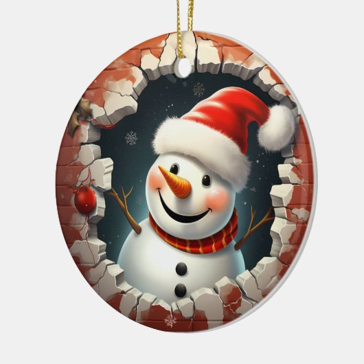 Jolly Snowman Weihnachtsmannmütze - 3D Keramik Ornament (Links)
