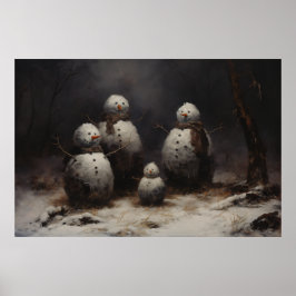 Jolly Snowmen Familie in Dunkelwald Poster