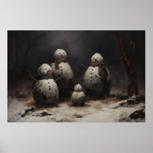 Jolly Snowmen Familie in Dunkelwald Poster
