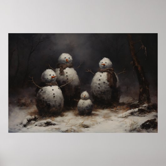 Jolly Snowmen Familie in Dunkelwald Poster (Vorne)
