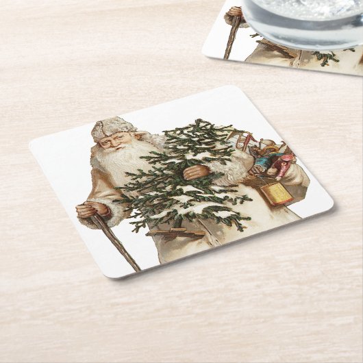 Jolly St Nick mit Weihnachtsbaum Rechteckiger Pappuntersetzer (angewinkelt)