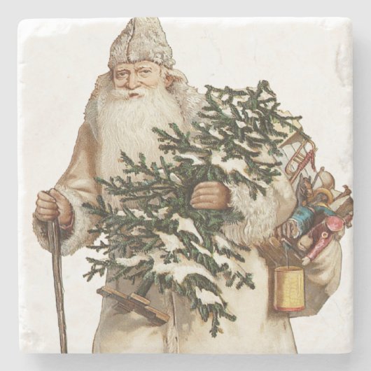 Jolly St Nick mit Weihnachtsbaum Steinuntersetzer (Vorderseite)