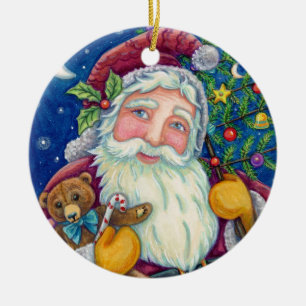 JOLLY ST NICK & TEDDYBAR, ALTE, SCHNELLE KRISTMAS KERAMIK ORNAMENT