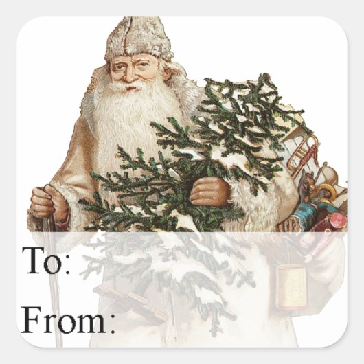 Jolly St Nick Vintag Gift Tag Quadratischer Aufkleber (Vorderseite)