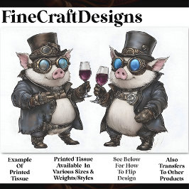 Jolly Steampunk Pigs + Red Wine AH8 Decoupage Seidenpapier