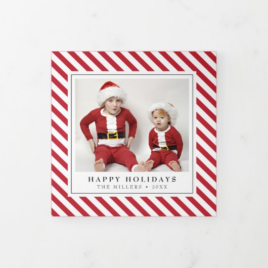 Jolly Stripes Weihnachtsfeiertag Trifold Fotokarte Dreifach Gefaltete Urlaubskarte (Cover)