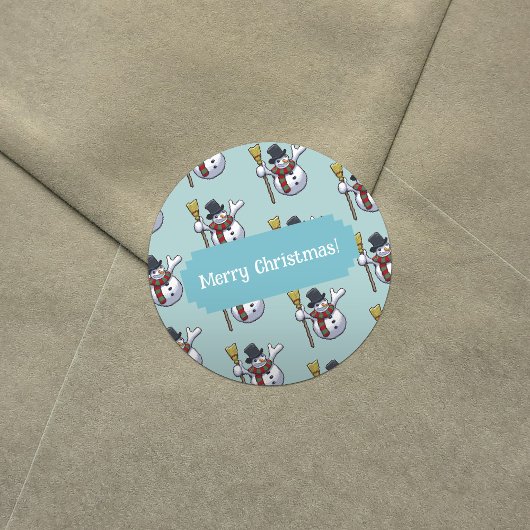 Jolly Top Hat Snowman Christmas Pixel Art Pattern Runder Aufkleber