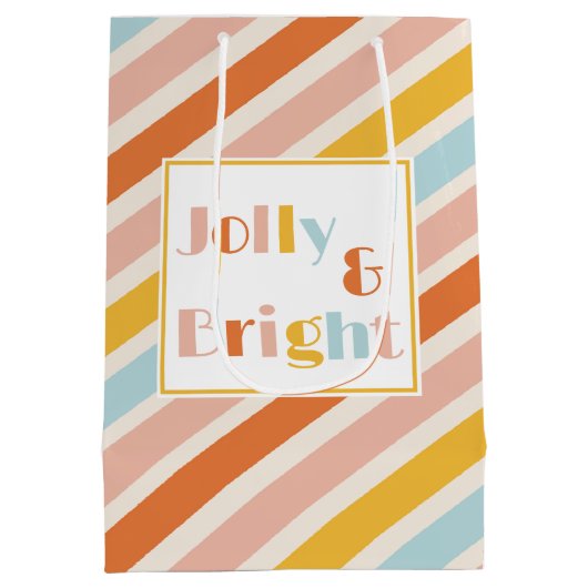 Jolly und Bright farbenfrohe Streifen Weihnachten Mittlere Geschenktüte (Rückseite)