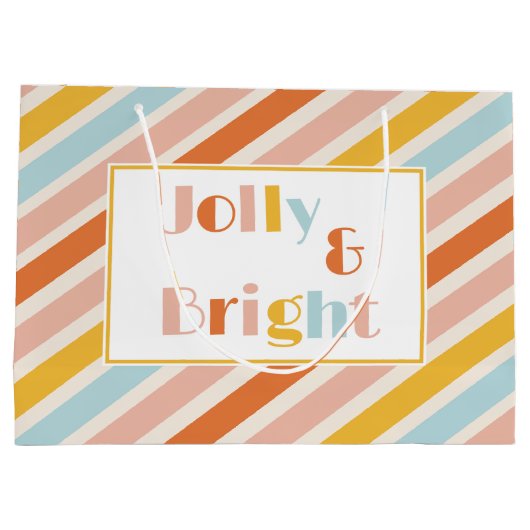 Jolly und helle farbenfrohe Retro Streifen Weihnac Große Geschenktüte (Rückseite)