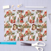 Jolly Vintag Santa, Holly & Music Collage Seidenpapier (Handwerk)