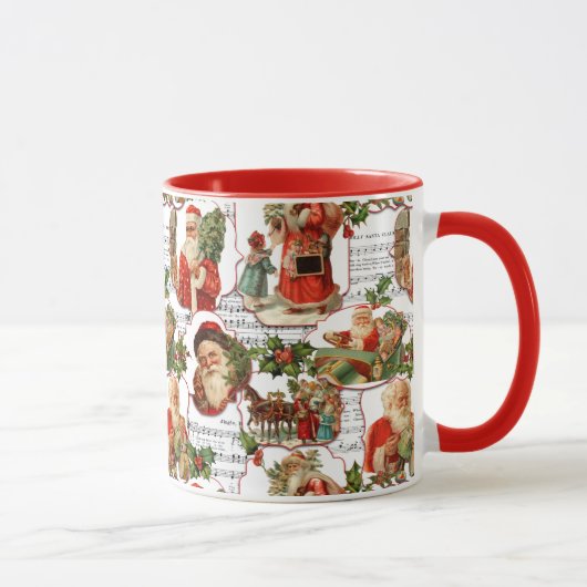 Jolly Vintag Santa, Holly & Music Collage Tasse (Rechts)