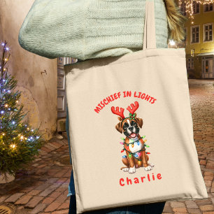 Jolly Watercolor Playful Boxer Festive Lights Hund Tragetasche