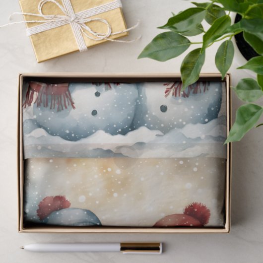 Jolly Watercolor Snowmen mit Karierten Skarven Seidenpapier (Geschenk)
