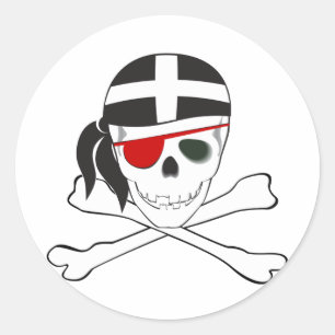 JollyRoger mit Cornish Flag Runder Aufkleber