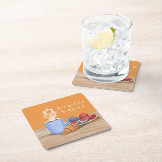 Jom Kippur Break-the-Fast: Kaffee, Granatäpfel Rechteckiger Pappuntersetzer (Vor Ort)