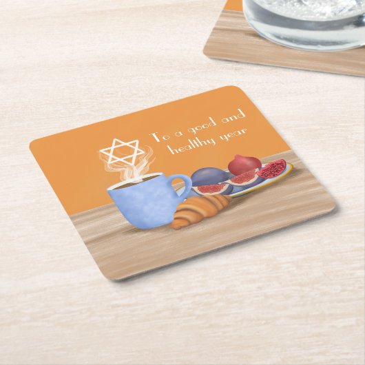 Jom Kippur Break-the-Fast: Kaffee, Granatäpfel Rechteckiger Pappuntersetzer (angewinkelt)
