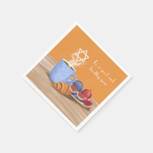 Jom Kippur Break-the-Fast: Kaffee, Granatäpfel Serviette (Ecke)