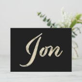 Jon Name white gold Handwriting Karte (Stehend Vorderseite)