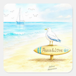 Jon Seagull - Frieden & Liebe  Quadratischer Aufkleber