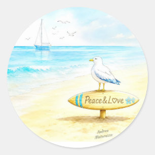 Jon Seagull - Frieden & Liebe  Runder Aufkleber