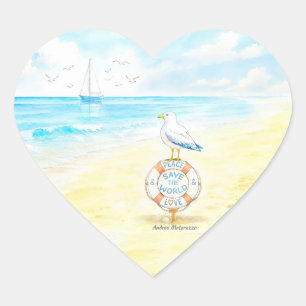 Jon Seagull - Frieden und Liebe retten die Welt Herz-Aufkleber