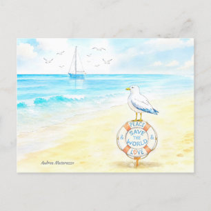 Jon Seagull - Frieden und Liebe retten die Welt Postkarte