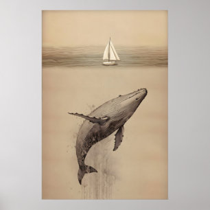 Jona und der Wal Minimalistische Wasserfarben Bibe Poster