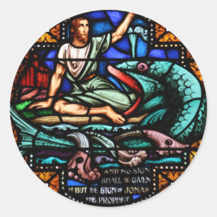 Jonah and Whale Staine Glass Art Runder Aufkleber