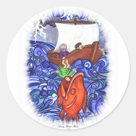 Jonah und der große Fisch Runder Aufkleber (Vorderseite)