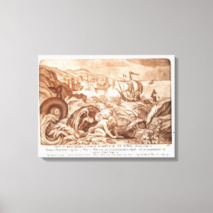 Jonas und der Wal, Illustration von einer Bibel, Leinwanddruck