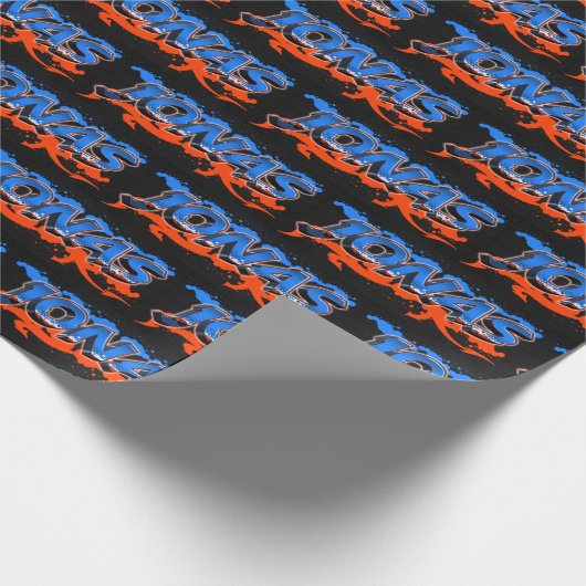 Jonas Vorname Name Graffiti blue orange Geschenkpapier (Ecke)