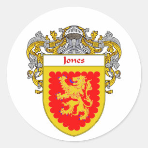 Jones Irish Coat of Arms (Mantled) Runder Aufkleber