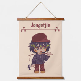 Jongetjie, jongen chibi. wandteppich mit holzrahmen