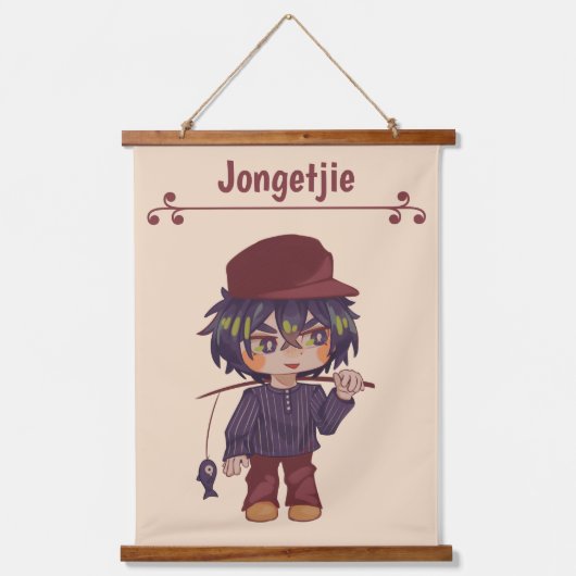 Jongetjie, jongen chibi. wandteppich mit holzrahmen (Vorderseite)