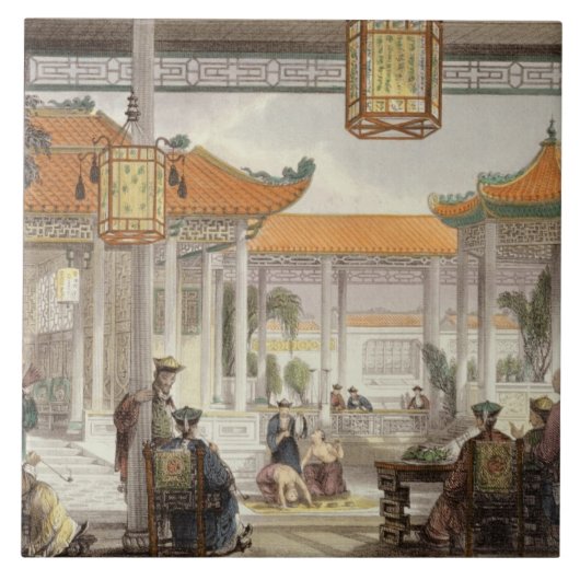 Jongleure, die im Gericht des P einer Mandarine Fliese (Vorderseite)