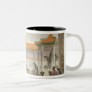 Jongleure, die im Gericht des P einer Mandarine Zweifarbige Tasse