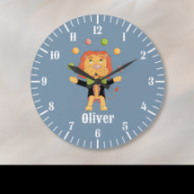 Jonglierender Löwe Kind Blauwanduhr