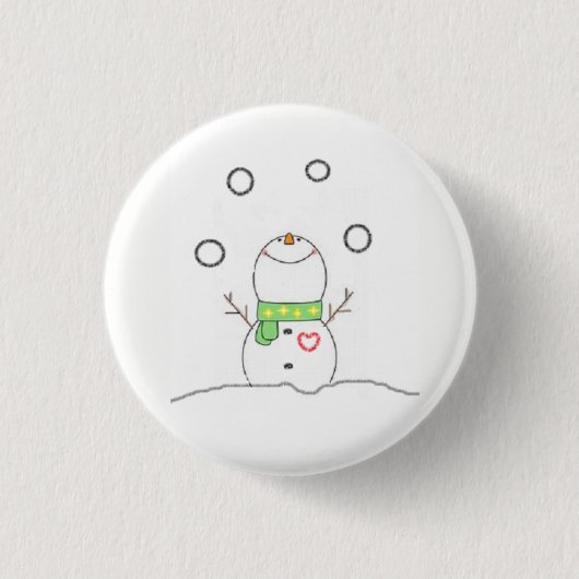 Jonglierender Schneemann Button (Vorderseite)
