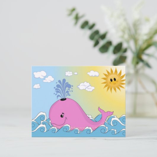 Jonny, der rosa Wal Postkarte (Stehend Vorderseite)