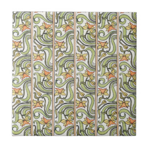 Jonquil Stripe Green Art Nouveau Keramik Tile Fliese