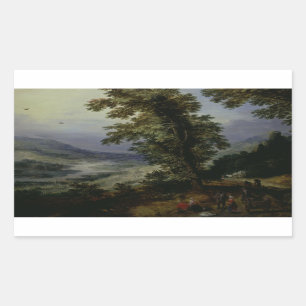 Joos de Momper - Mountain Road mit Reisenden Rechteckiger Aufkleber