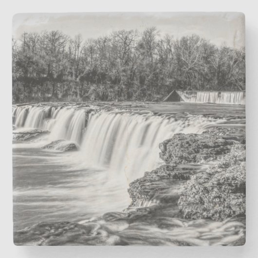 Joplin Grand Falls Übersicht Grayscale Steinuntersetzer (Vorderseite)