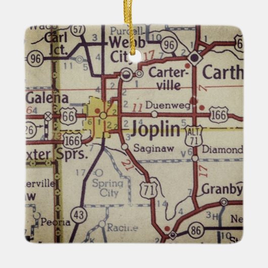 Joplin Missouri Vintage Karte Keramikornament (Vorderseite)