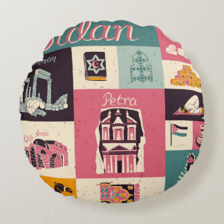Jordan Culture Retro Illustrierte Symbole Rundes Kissen