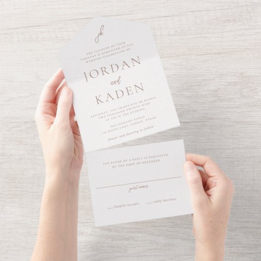 Jordan Earthy Neutral Elegant Wedding All In One Einladung (Abreißen)