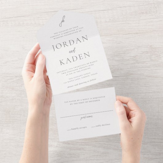 Jordan Gray Elegant Wedding All In One Einladung (Abreißen)