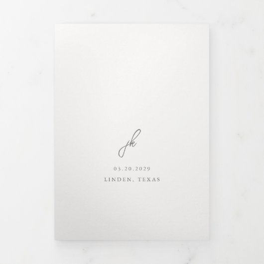 Jordan Grey Script Monogram Elegant Wedding Dreifach Gefaltete Einladung (Cover)