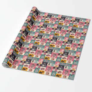 Jordan Kultur Retro illustrierte Symbole Geschenkpapier