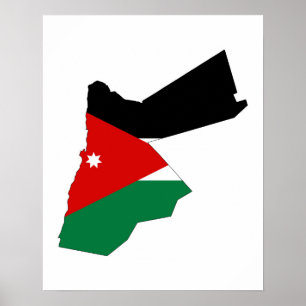 Jordanien-Landflaggen-Kartenform-Silhouette Poster