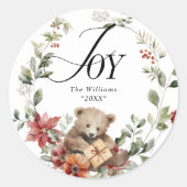 Jory Christmas Floral Wreath Familienname Runder Aufkleber (Vorderseite)